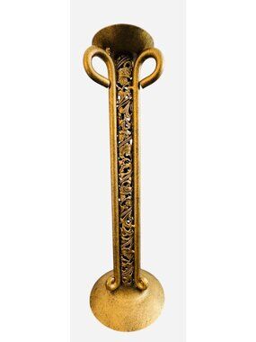 Candlestick Intricate Filigree Gold Toned Metal Candlestick Baroque Gothic 14"